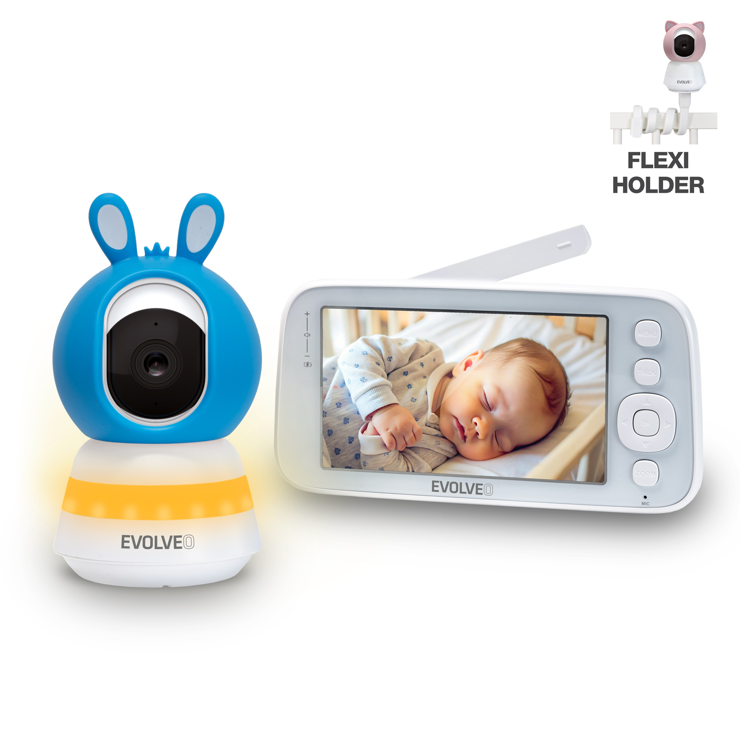 EVOLVEO Baby Monitor N5 - Set videoopatrovateľky s 360 ° dohľadom, obojsmernou komunikáciou a uspávankami, CAM-5-B Evolveo