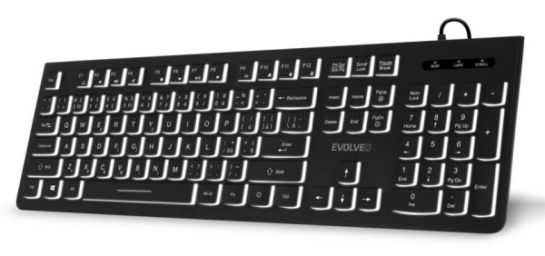 EVOLVEO K1010, tichá klávesnice s bílým podsvícením, CZ+SK, černá K1010-BK-CZ Evolveo