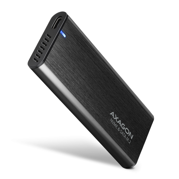 AXAGON EEM2-SB2, USB-C 3.2 Gen 2 - M.2 NVMe & SATA SSD kovový RAW box, bezšroubkový, černý Axagon