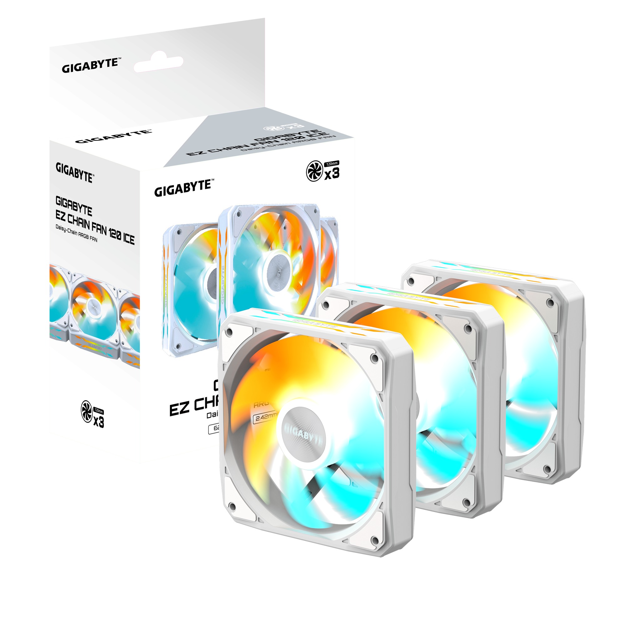 GIGABYTE ventilátor EZ CHAIN FAN 3-PACK, 3x120mm, bílá GP-GBT EZFAN1203 ICE Gigabyte