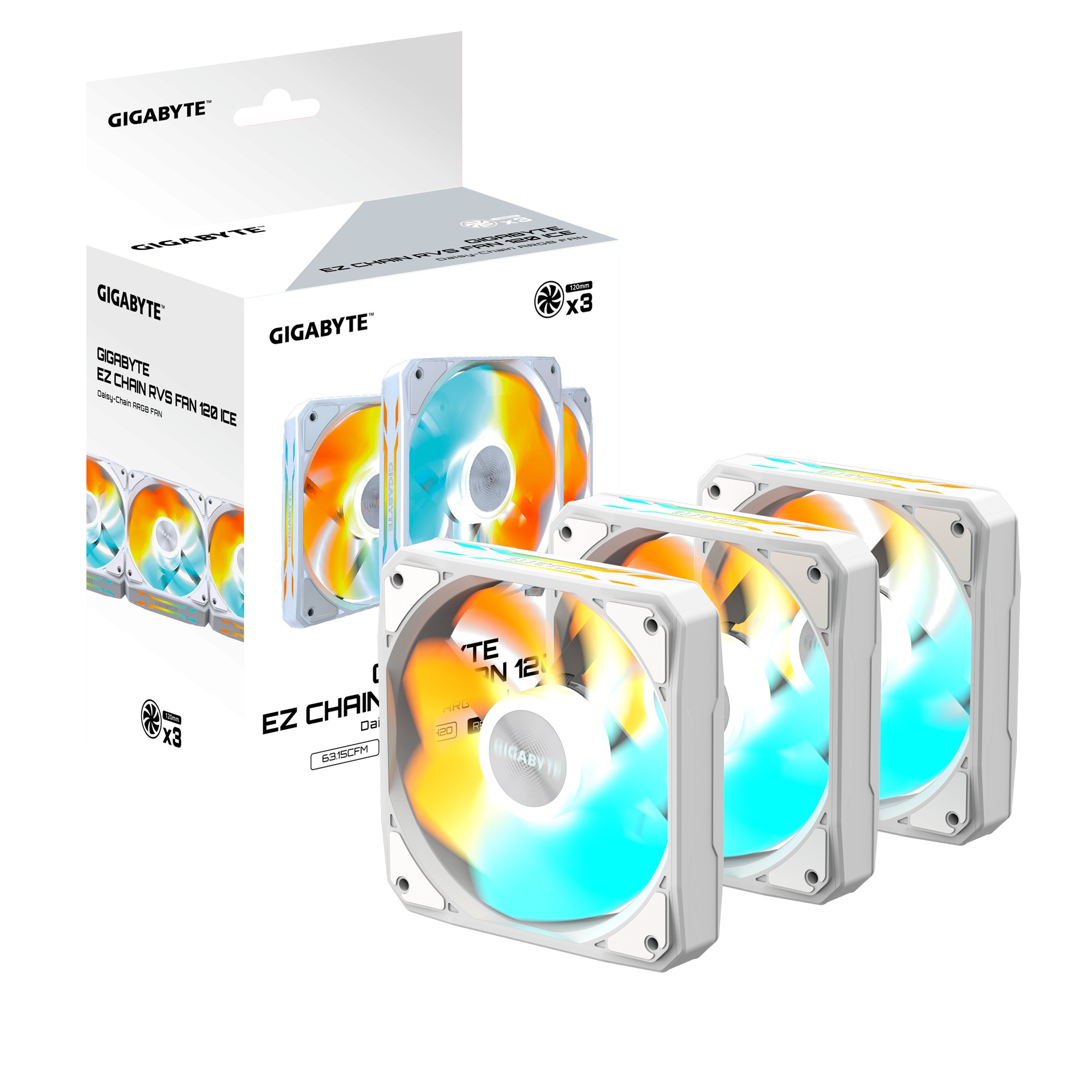 GIGABYTE ventilátor EZ CHAIN RVS FAN 3-PACK, 3x120mm, bílá GP-GBT EZRVSFAN1203 ICE Gigabyte