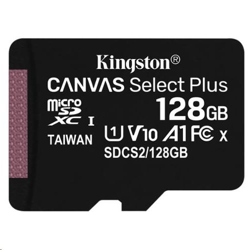 128 GB . microSDXC karta Kingston Canvas Select Plus Class 10 (r/w 100MB/s) bez adaptéra SDCS2-128GBSP