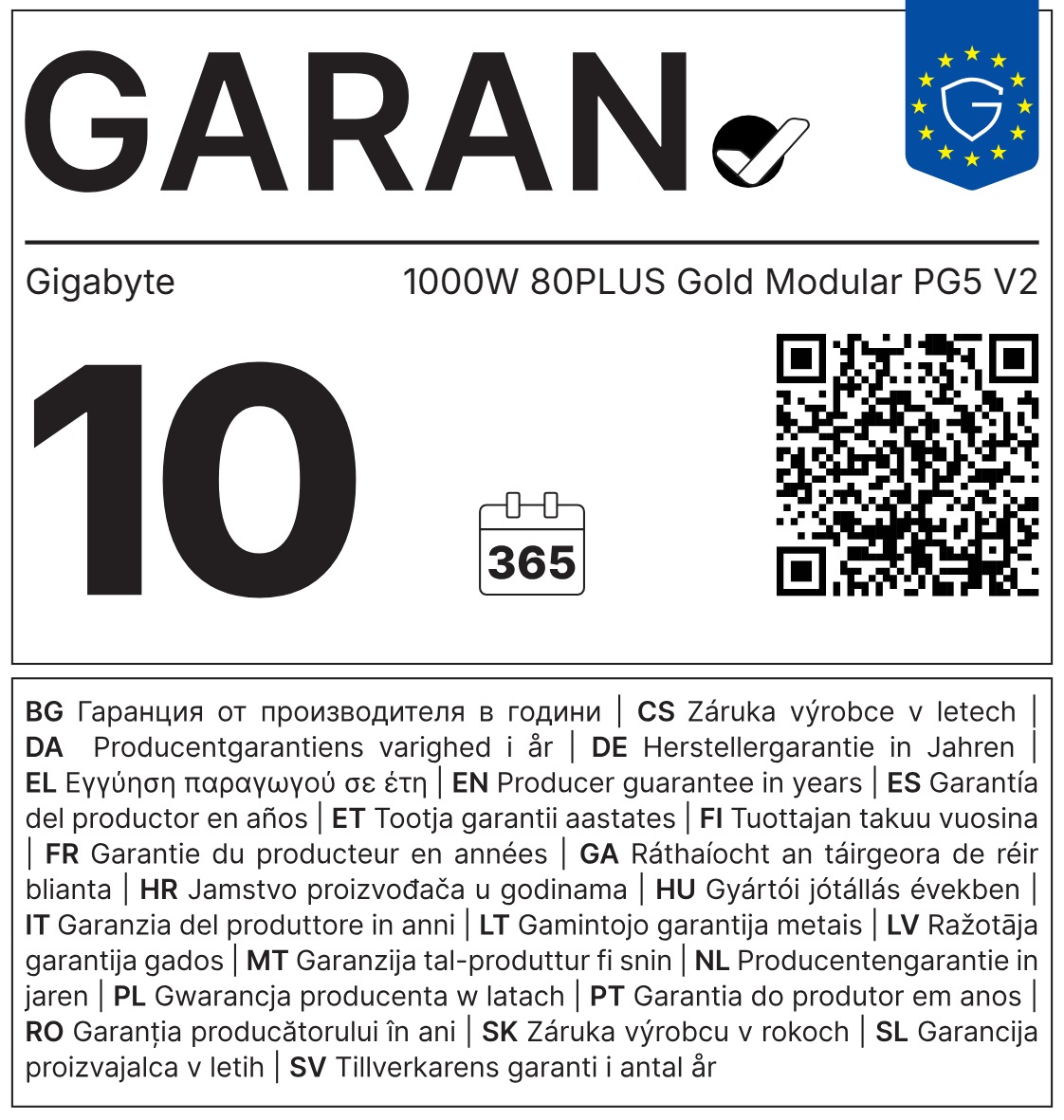 GIGABYTE zdroj 1000W 80PLUS Gold Modular PG5 V2 GP-UD1000GM PG5 V2 Gigabyte