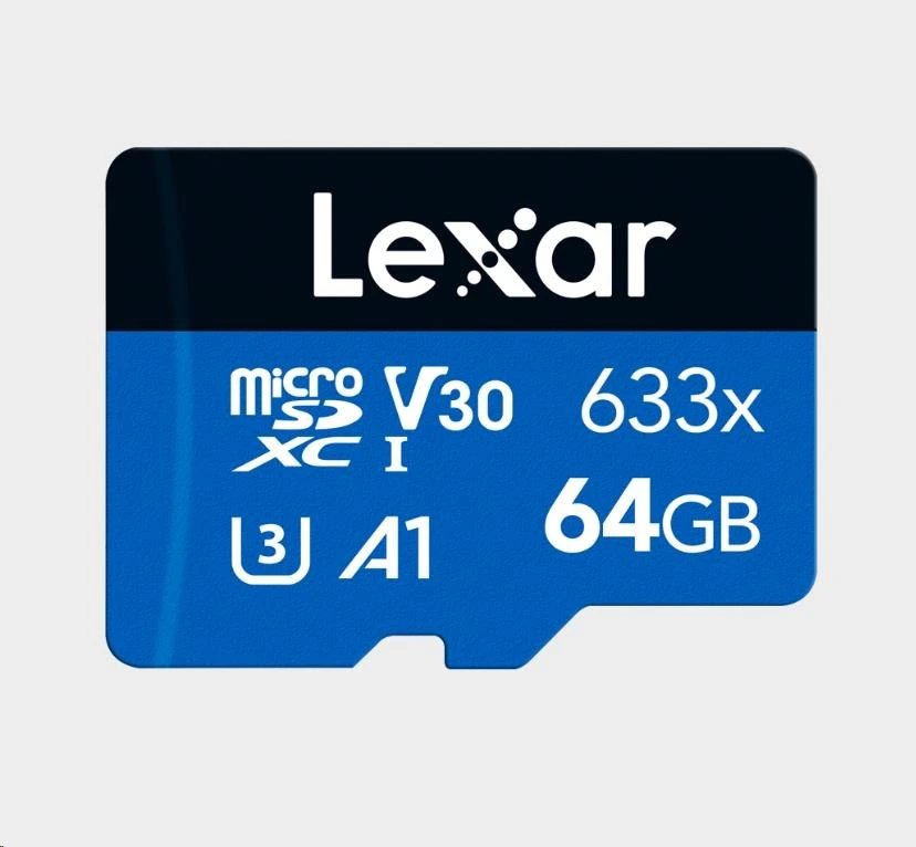 Lexar 64GB Lexar® High-Performance 633x microSDXC™ UHS-I, up to 100MB/s read 45MB/s write C10 A1 V30 U3, Global LMS0633064G-BNNNG