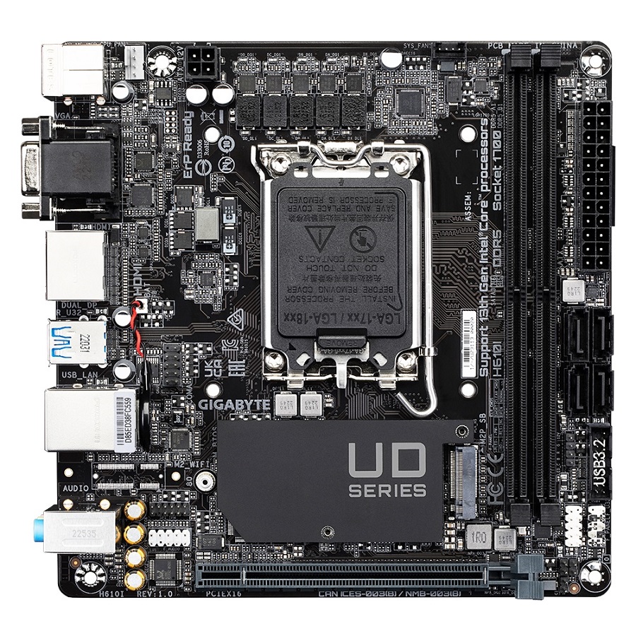 GIGABYTE MB Sc LGA1700 H610I, Intel H610, 2xDDR5, 2xDP, 1xHDMI, 1xVGA, Mini-ITX Gigabyte