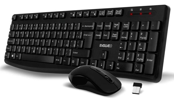 EVOLVEO K1050, tichý set bezdr. klávesnice a K1050-BK-CZ Evolveo