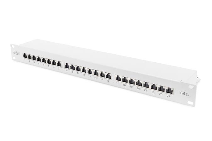 DIGITUS 19" patch panel 24port 1U Cat6A, STP, Krone LSA+, vyväz. lišta, sivý RAL7035 DN-91624S-EA Digitus