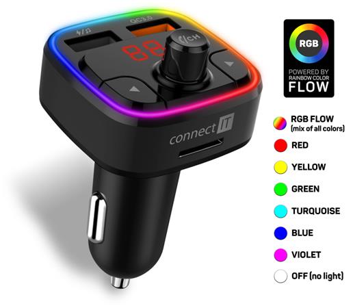 CONNECT IT CarRGB Bezdrátový FM transmitter, 2xUSB+MicroSD, ČERNÝ CCC-9090-BK Connect IT