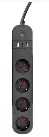 GEMBIRD chytrá prodlužovačka s USB nabíječkou, 4 zásuvky, černá TSL-PS-S4U-01 Gembird