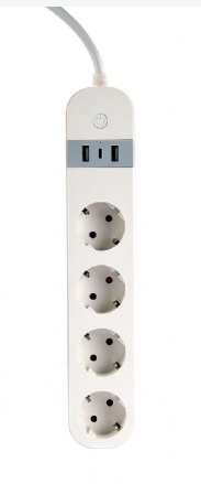 GEMBIRD chytrá prodlužovačka s USB nabíječkou, 4 zásuvky, bílá TSL-PS-S4U-01-W Gembird