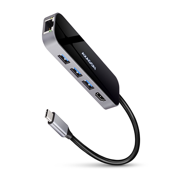 AXAGON HMC-6GL, USB 3.2 Gen 1 hub, porty 3x USB-A, HDMI, RJ-45 GLAN, USB-C PD 60W, kabel USB-C 20cm Axagon