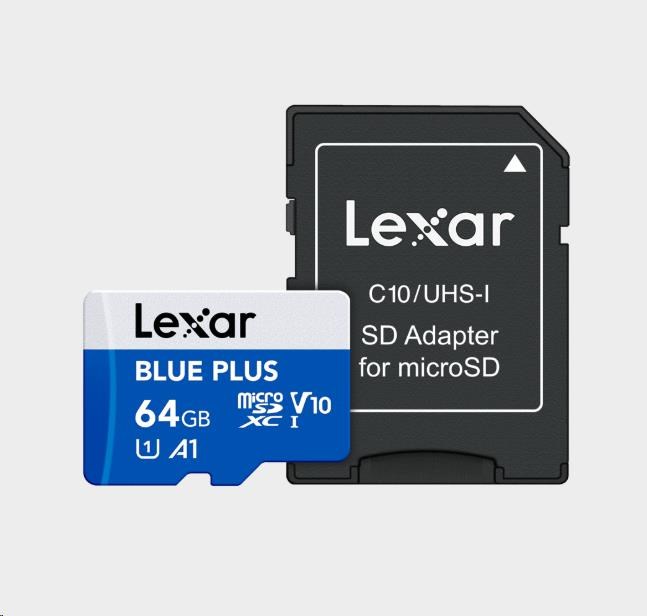 Lexar microSDHC Blue Plus UHS-I with SD adapter, up to 100MB/s read C10/A1/U3 (V30) 64GB LMSBLPL064G-BNANG