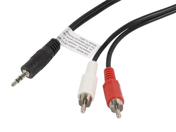 LANBERG Minijack 3,5mm (M) 3 PIN na 2x RCA (CINCH) (M) kabel 1,5m CA-MJRC-10CC-0015-BK Lanberg