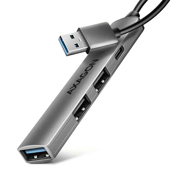 AXAGON HUE-STA, 4x USB ALU STRIP hub, 1x USB-A 5Gbps, 2x USB-A & 1x USB-C 480Mbps, kábel USB-A 12cm Axagon