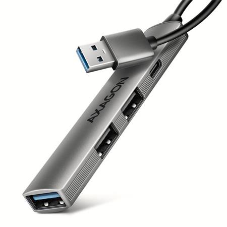 AXAGON HUE-STA, 4x USB ALU STRIP hub, 1x USB-A 5Gbps, 2x USB-A & 1x USB-C 480Mbps, kábel USB-A 12cm Axagon