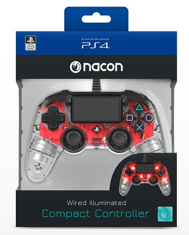 Nacon Wired Compact Controller - ovladač pro PlayStation 4 - průhledný červený PS4OFCPADCLRED