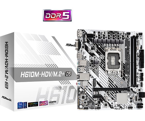 ASRock MB Sc LGA1700 H610M-HDV/M.2+ D5, Intel H610, 2xDDR5, 1xDP, 1xHDMI, 1xVGA, mATX H610M-HDV-M.2+ D5