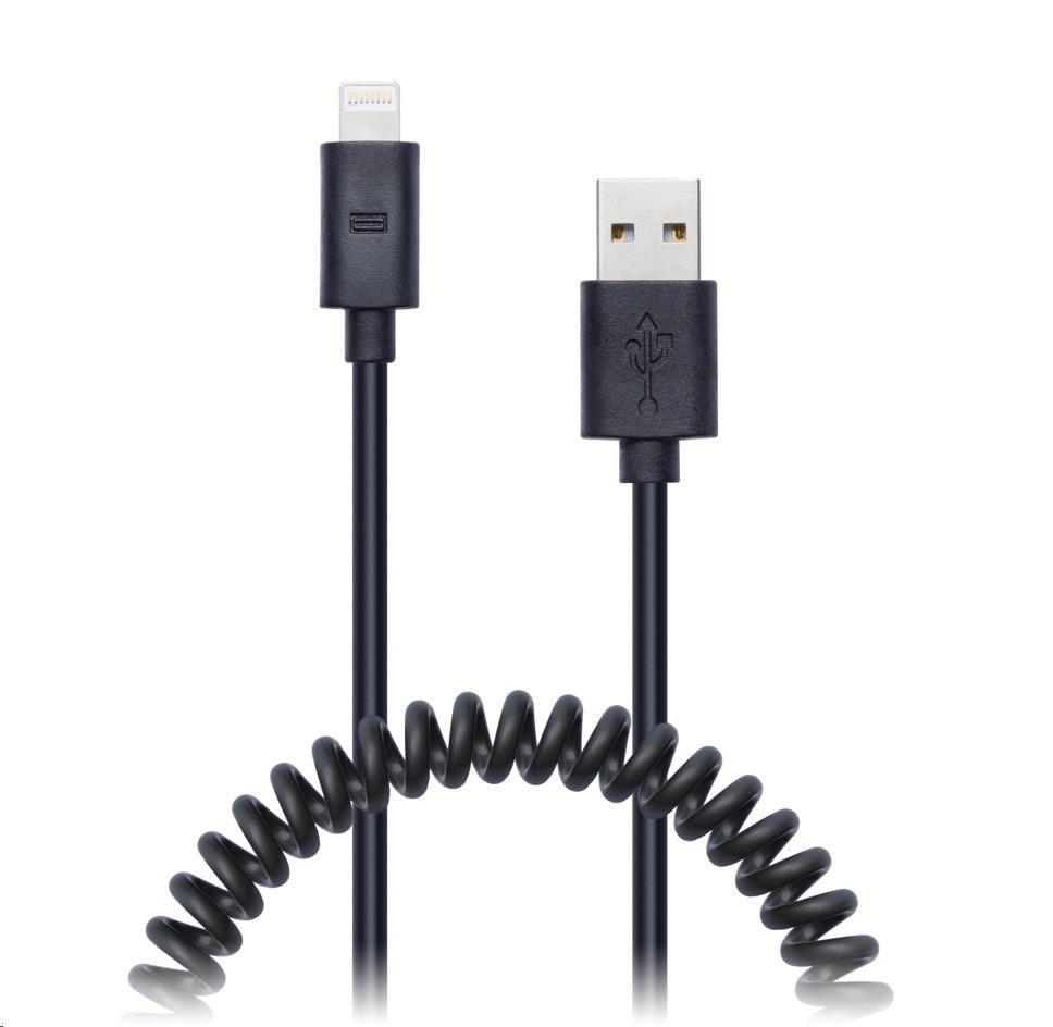 CONNECT IT Wirez Apple Lightning - špirálový flexibilný kábel USB, 1,2 m, čierny CI-682 Connect IT