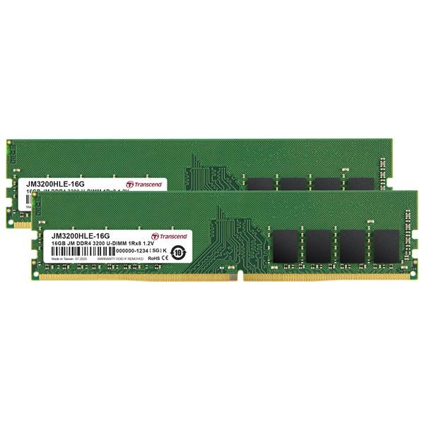 DDR4 32GB DIMM KIT (16GB*2) 3200Mhz TRANSCEND U-DIMM 1Rx8 2Gx8 CL22 1.2V JM3200HLE-32GK Transcend