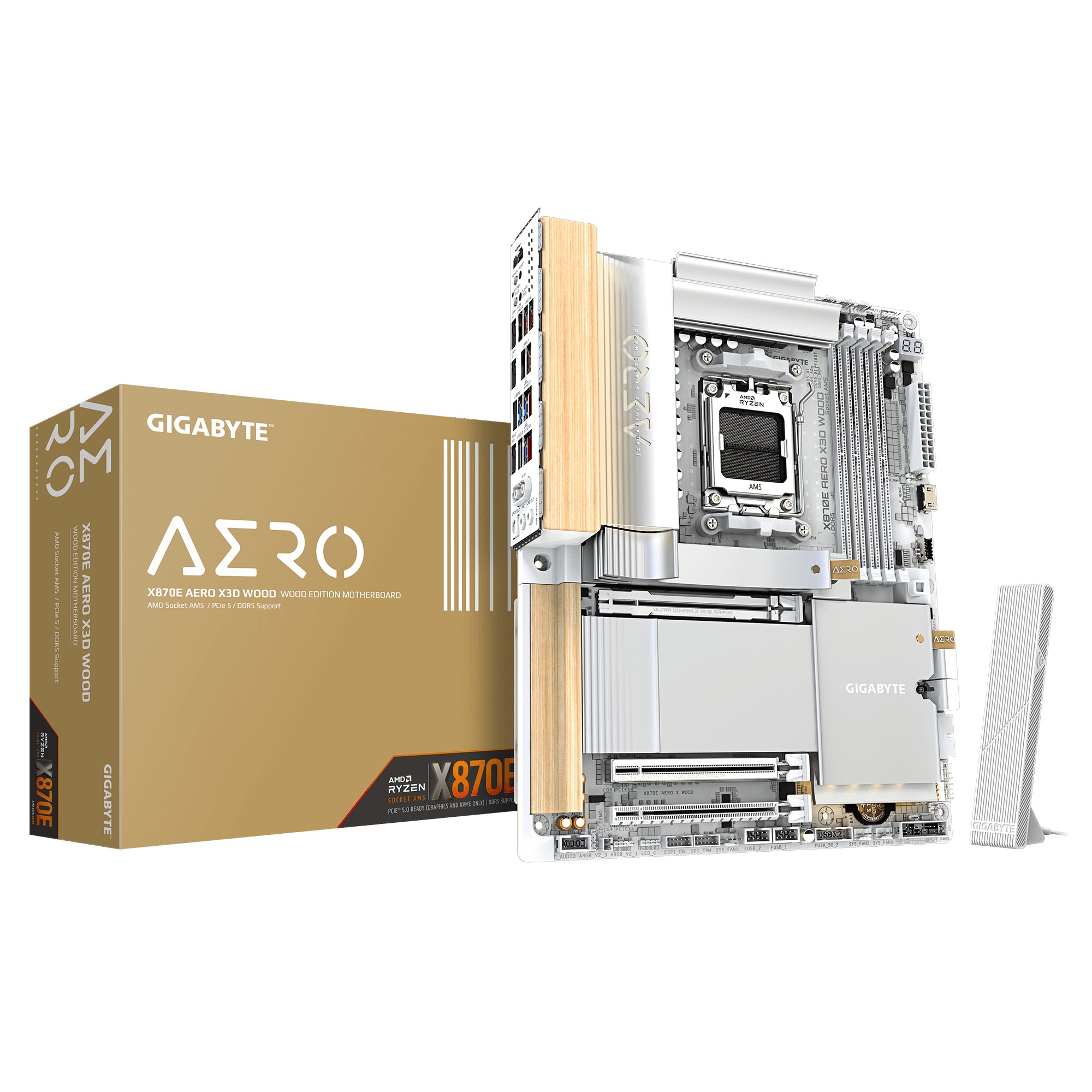 GIGABYTE MB Sc AM5 X870E AERO X WOOD, AMD X870E. 4xDDR5, 2xUSB-C, 2xHDMI, Wifi, ATX Gigabyte
