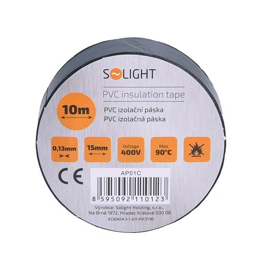 Solight izolačná páska, 15mm x 0,13mm x 10m, čierna AP01C