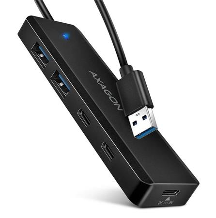 AXAGON HUE-C2A, 4× USB 5Gbps TRAVEL hub, 2× USB-A + 2× USB-C, USB-C napájení, kabel USB-A 19cm Axagon