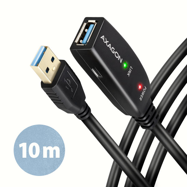 AXAGON ADR-310, USB 3.2 Gen 1 A-M -> A-F aktívny predlžovací / repeater kábel, 10m Axagon