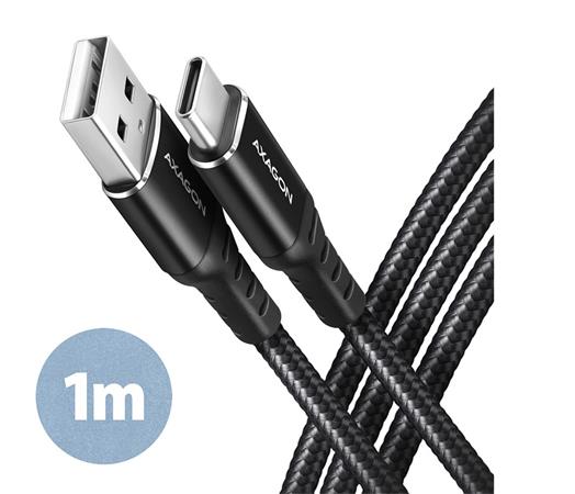 AXAGON BUCM-AM10AB, HQ kábel USB-C  USB-A, 1 m, USB 2.0, 3A, ALU, opletenie, čierny Axagon