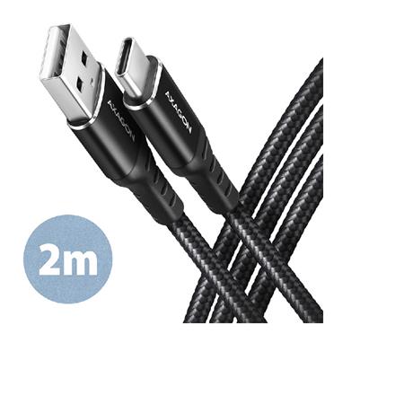 AXAGON BUCM-AM20AB, HQ kábel USB-C  USB-A, 2 m, USB 2.0, 3A, ALU, opletenie, čierny Axagon