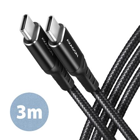 AXAGON BUCM-CM30AB, HQ kábel USB-C  USB-C, 3 m, USB 2.0, 3A, ALU, opletenie, čierny Axagon