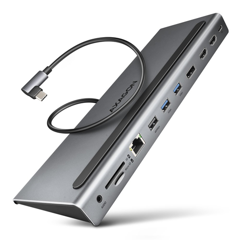 AXAGON HMC-4KX3 USB 5Gbps hub, 3x USB-A, 2x HDMI, DP, RJ-45 GLAN, SD/microSD, audio, PD 100W, kábel USB-C 40cm Axagon