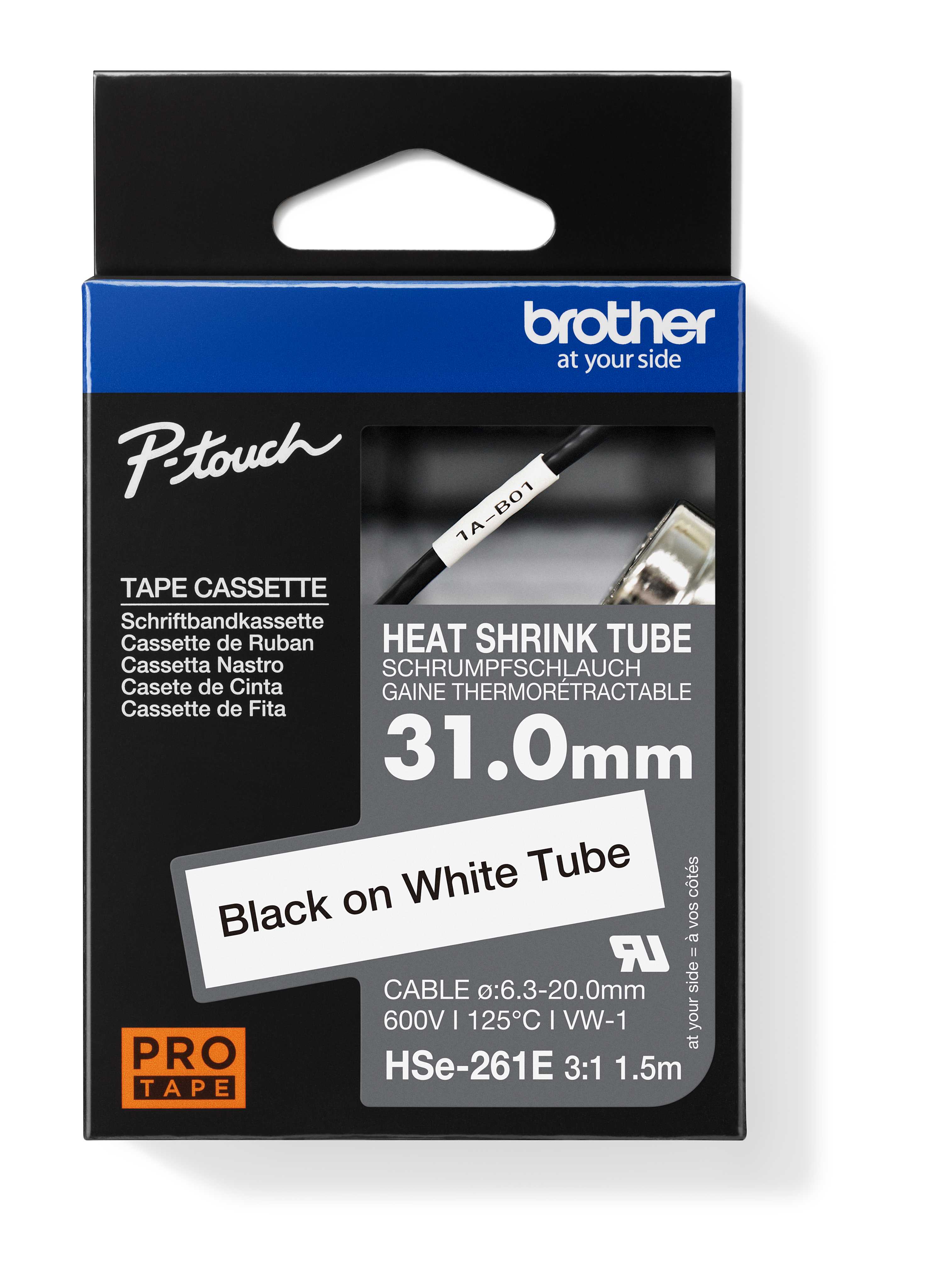 Brother - HSe-261E, bužírka bílá / černá (31 mm) HSE261E