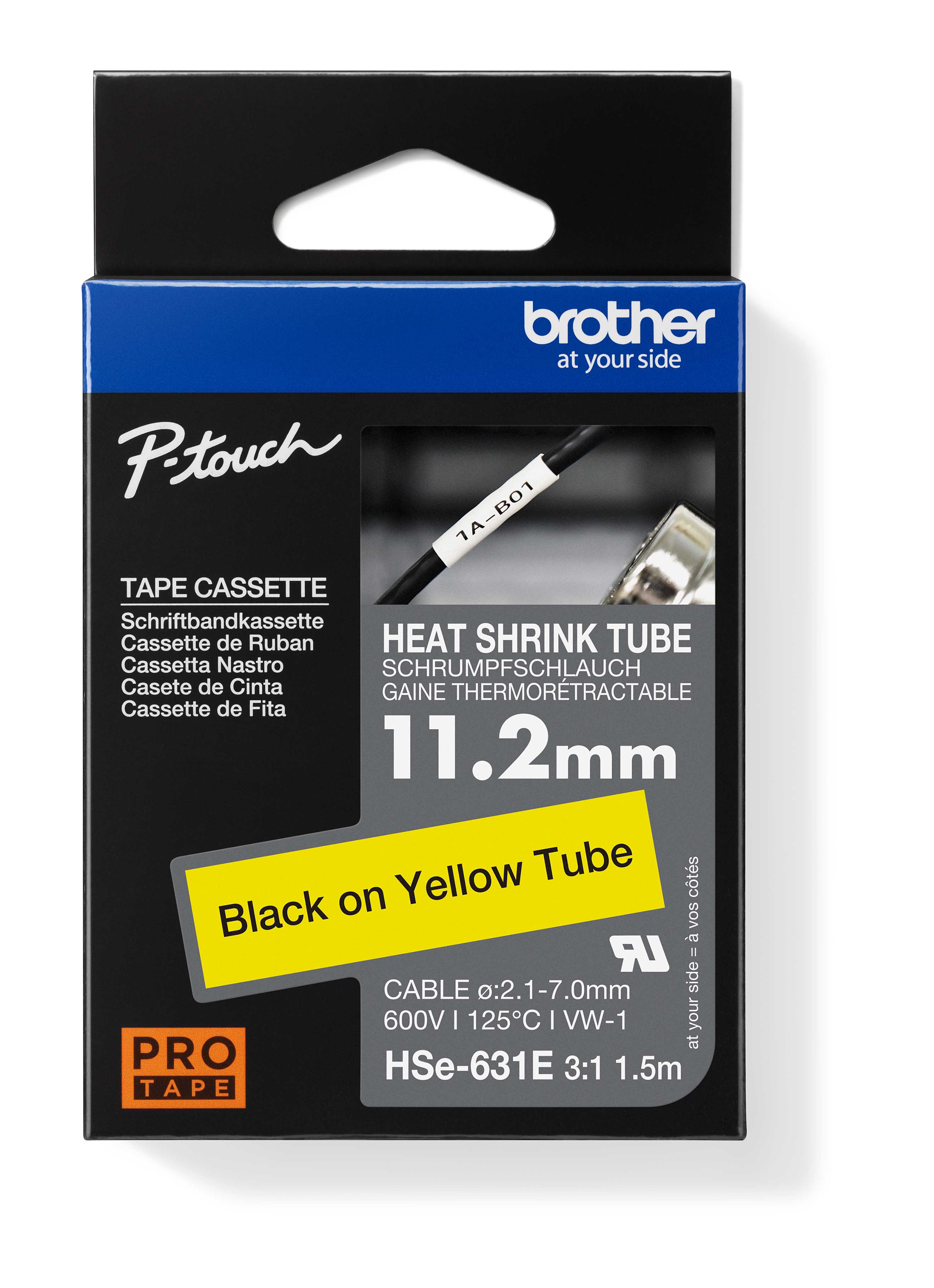 Brother - HSE-631E, bužírka žlutá / černá (11,2 mm) HSE631E