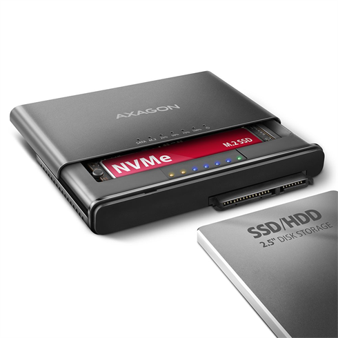 AXAGON ADSA-CC USB-C 10Gbps - NVMe M.2 SSD & SATA 2.5"/3.5" SSD/HDD CLONE MASTER 2 adaptér Axagon