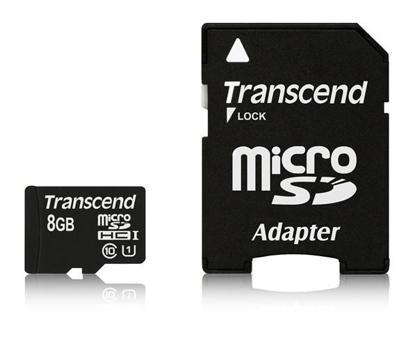 Karta TRANSCEND MicroSDHC 8GB Premium, Class 10 UHS-I 300x + adaptér TS8GUSDU1 Transcend