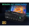 PremiumCord HDMI switch 4:1 s podporou rozlišení 8K@60Hz,4K@120Hz, 1080P, HDR, s ovládáním tlačítkem a dálkovým ovladače khswit41h