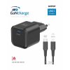 SWISSTEN SÍŤOVÝ ADAPTÉR GaN 1x USB-C 35W POWER DELIVERY ČERNÝ + DATOVÝ KABEL USB-C/LIGHTNING 1,2 M ČERNÝ 22070250 Swissten