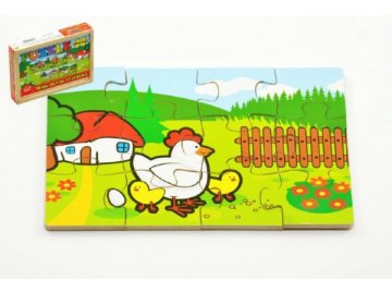 Puzzle dřevěné Moje první zvířátka 4x12 dílků 20x14x3,5cm v dřevěné krabičce 24m+ MPZ