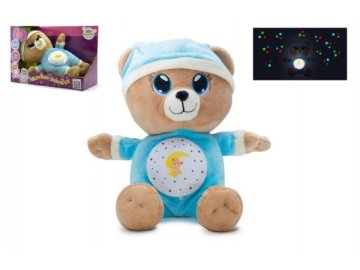 Medvídek Usínáček modrý plyš 32cm na baterie se světlem a zvukem v boxu 12m+