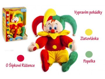 Kašpárek česky mluvící pohádky plyš 30 cm na baterie v krabici 26x36x15cm