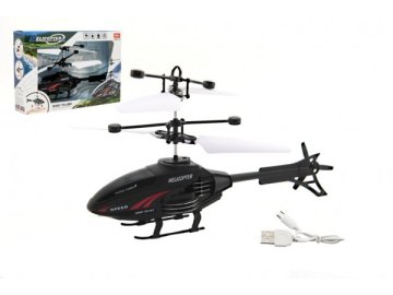 Vrtulník na ovládání rukou použití USB plast 16cm v krabici 22x15x5cm