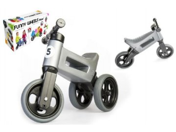 Odrážedlo FUNNY WHEELS Rider Sport šedé 2v1, výška sedla 28/30cm nosnost 25kg 18m+ v krabici