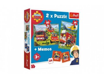 Puzzle 2v1 + pexeso Požárník Sam 27,5x20,5cm v krabici 28x28x6cm