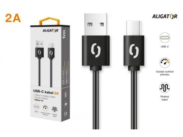 Datový kabel ALIGATOR 2A USB-C 1m, černý