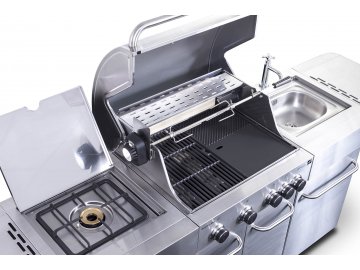 Plynový gril G21 Arizona, BBQ kuchyně Premium Line 6 hořáků + zdarma redukční ventil + ZDARMA Grilovací nářadí G21 sada 5 ks, hliníkový kufr v ceně 799 Kč