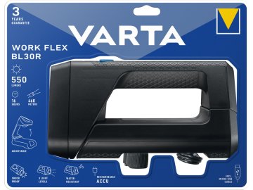 Svítilna VARTA 18684 LED5W + postranní úsporné LED diody, nabíjecí, WORK FLEX BL30R