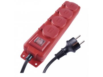 Prodlužovací kabel 3 m / 4 zásuvky / s vypínačem / černo-červený / guma-neopren / 1,5 mm2 P14131