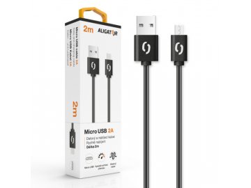 Datový a nabíjecí kabel ALIGATOR 2A micro USB 2m, černý