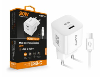 Rychlá nabíječka ALIGATOR PD 20W USB-C, USB-C/USB-C kabel, bílá