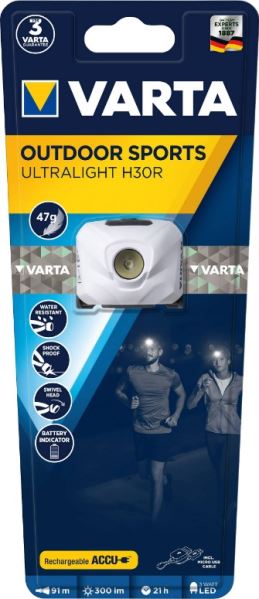 Čelová svítilna VARTA 18631 bílá, OUTDOOR SPORTS Ultralight, LED3W nabíjecí